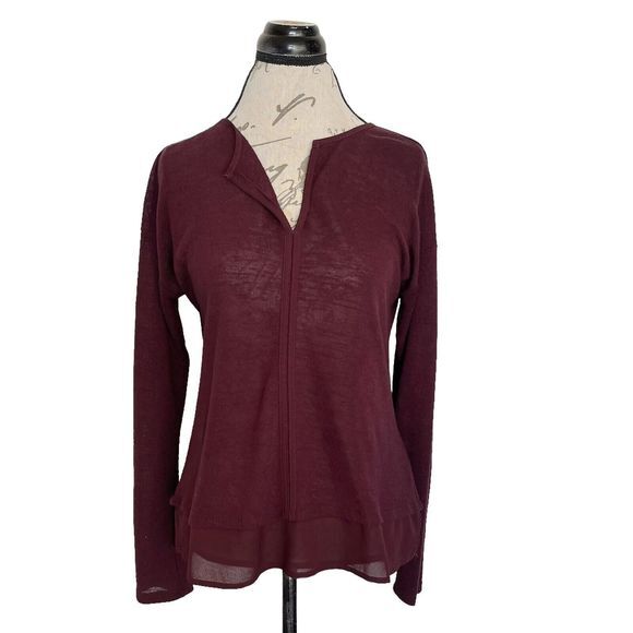 Sanctuary Sweaters - Sanctuary Hanna Blouse Split Neck Knit Top Size Medium Long Sleeve Dressy Boho